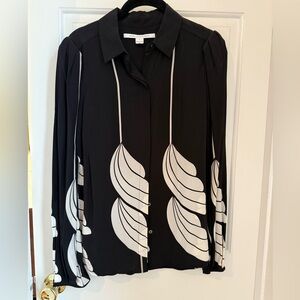 DVF Black and White Women's Silk Blouse